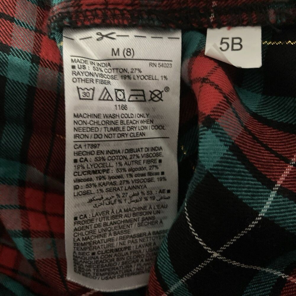 OLD NAVY red green multicolor plaid long sleeve tiered holiday dress M(8) - Picture 8 of 8